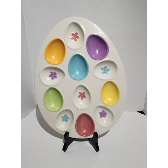 Ceramic Egg Tray Egg Holder Deviled Egg Dish~ Easter Eggs Spring - Picture 1 of 4